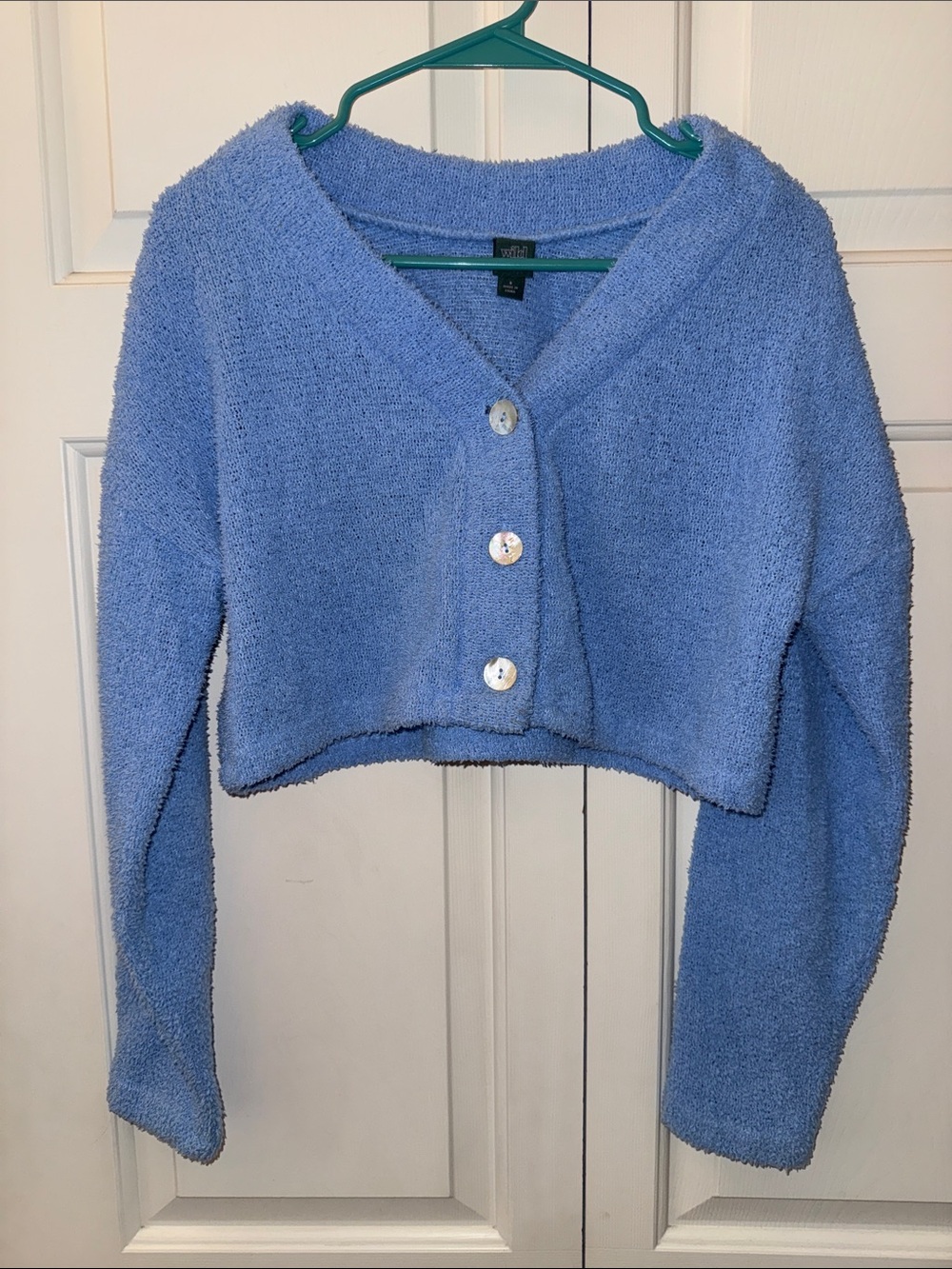 Cozy Blue y2k-style Cropped Cardigan